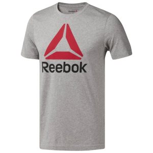 Koszulki Męskie Reebok QQR- Stacked Szare/Czerwone PL 15MTKRW